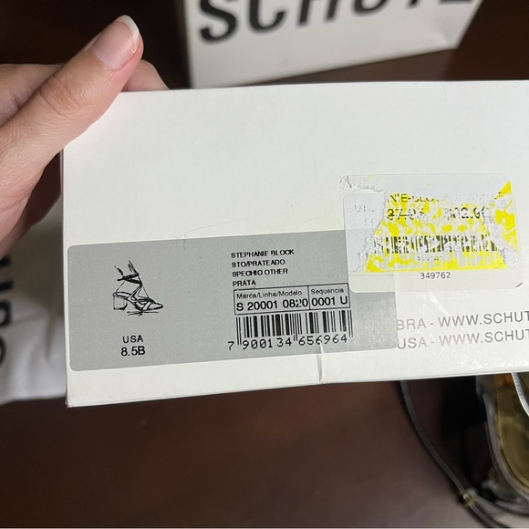 NWT SCHUTZ Stephanie Block Heels Strappy Women's Sandals Spechio Metallic Silver - Picture 10 of 10